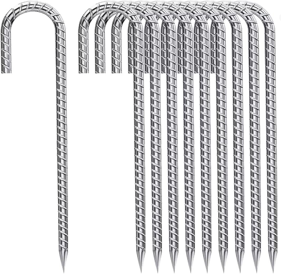 Rebar-Stakes-12-Inch, Ground Stakes Heavy Duty J-Hook Galvanized Anti-Rust Heavy Duty Ground Anchors for Garden Dog Fence Chicken Coop Christmas Decorations Deer Fence 12pcs - HavenBliss Decor