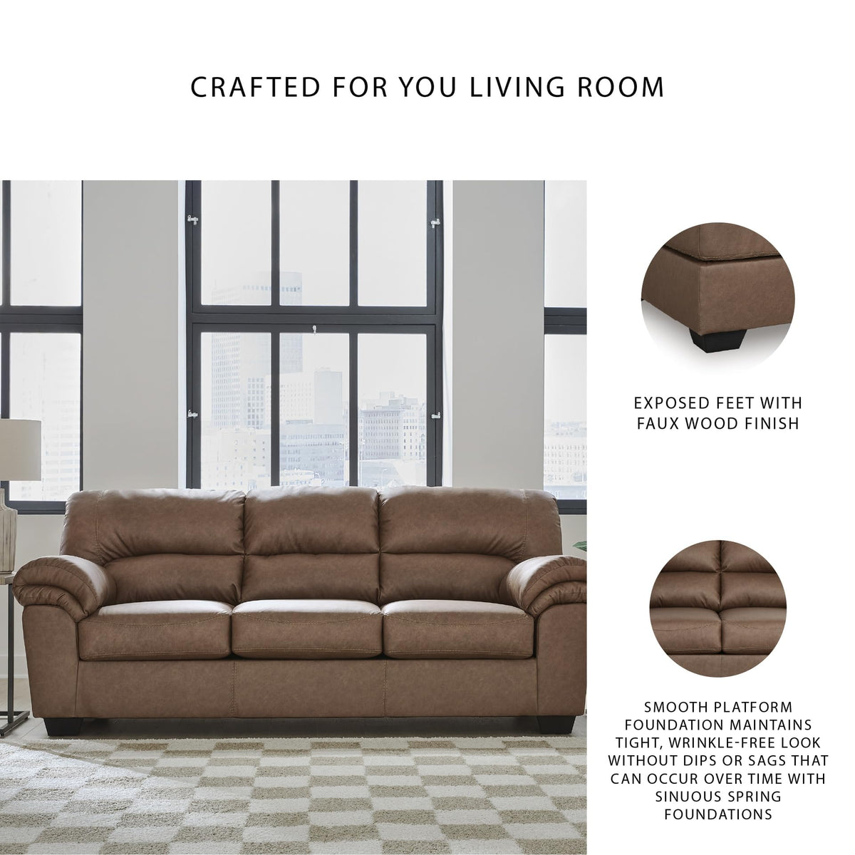 Caramel Faux Leather Sofa