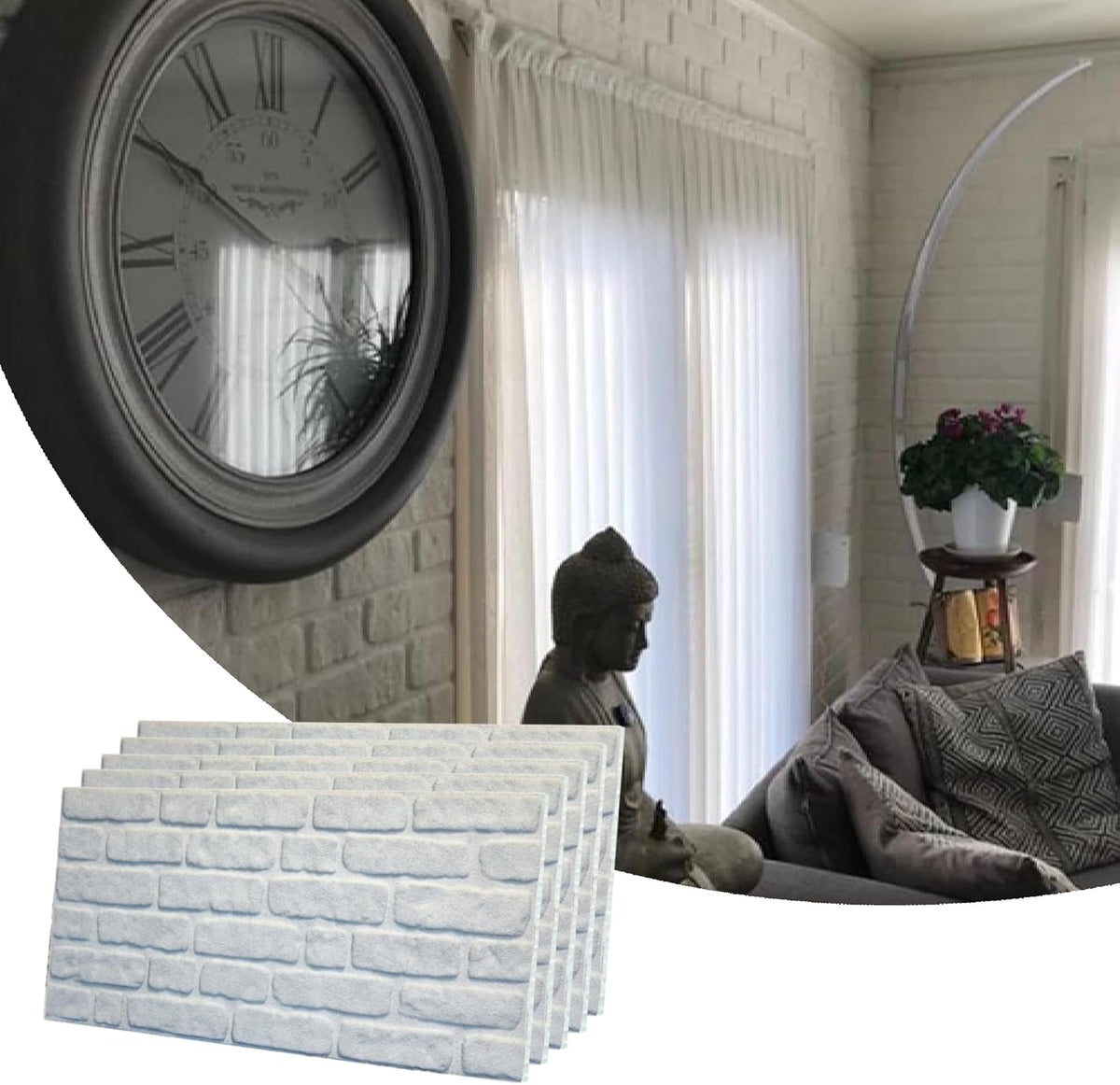 Dundee Deco 3D Wall Panels Faux Brick - Cladding, White Stone Look Wall Paneling, Styrofoam Facing for Living Room, Kitchen, Bathroom, Balcony, Bedroom, Set of 5, Covers 27 sq ft - HavenBliss Decor