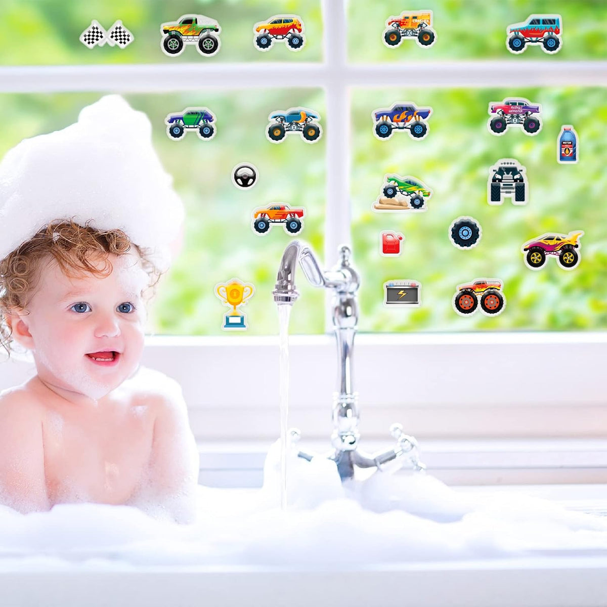 20 PCS Truck Thick Gel Clings Truck Window Gel Clings Decals Stickers for Kids Toddlers and Adults Home Airplane Classroom Nursery Transportation Party Supplies Decorations Removable and Reusable