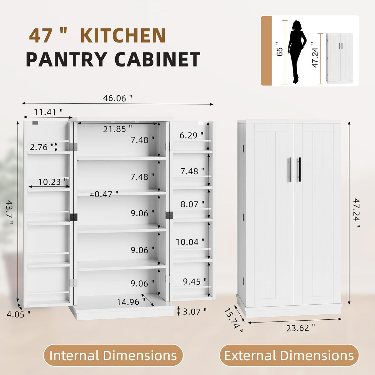 47'' Kitchen Pantry Cabinet