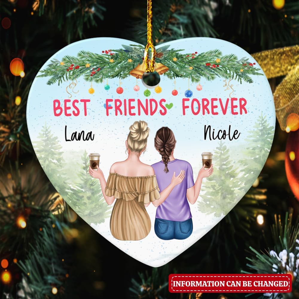 Personalized Best Friend Ornament Friendship Christmas Heart Ceramic Ornaments Keepsake Gifts for Bestie BFF Soul Sister Hanging Xmas Tree Decor