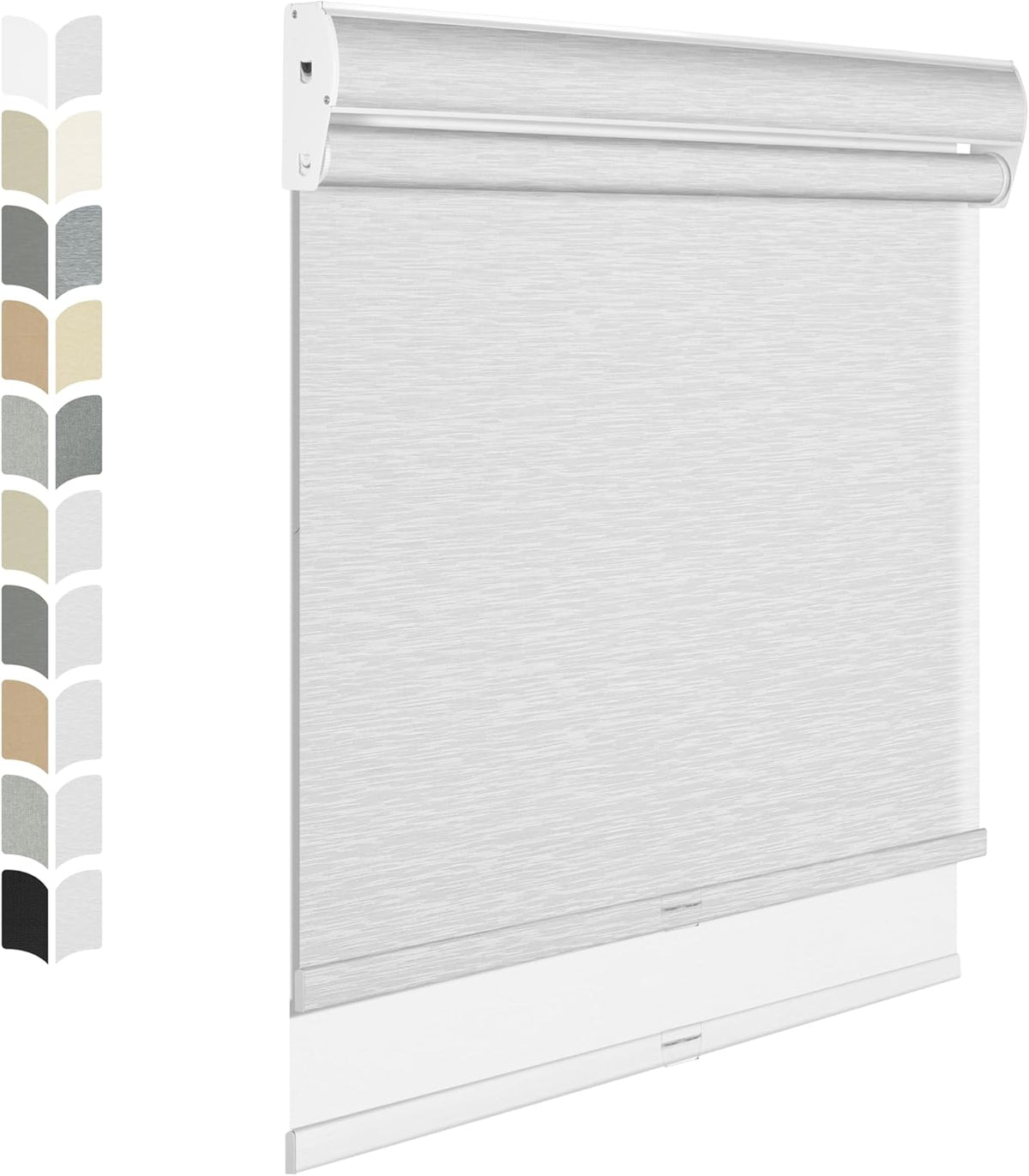 BERISSA Cordless Dual Roller Shades with Cassette Valance,Double Window Shades Blackout and Light Filtering Shades,Day and Night Roller Shades for Home Office Door.Striped Jacquard White.40 W x 64" H