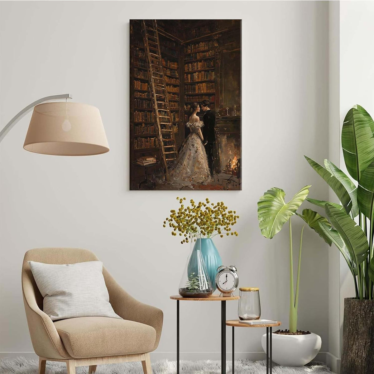 Gothic retro library scene decoration melancholy calm art college style wall aesthetic antique style home decoration suitable for bedroom living room12x16in Wood Framed