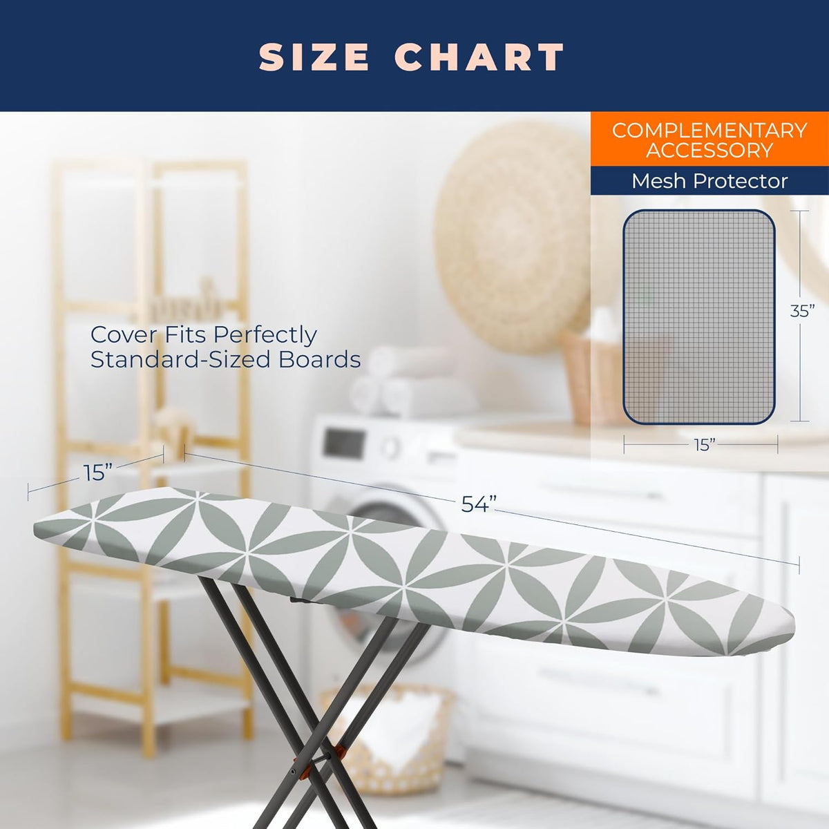 Ironing Board Cover and Pad Extra Thick Heavy Duty Padded 4 Layers Non Stick Scorch and Stain Resistant 15x54 and 3 Fasteners Elastic Edge with Bonus Protective Scorch Mesh Cloth - HavenBliss Decor