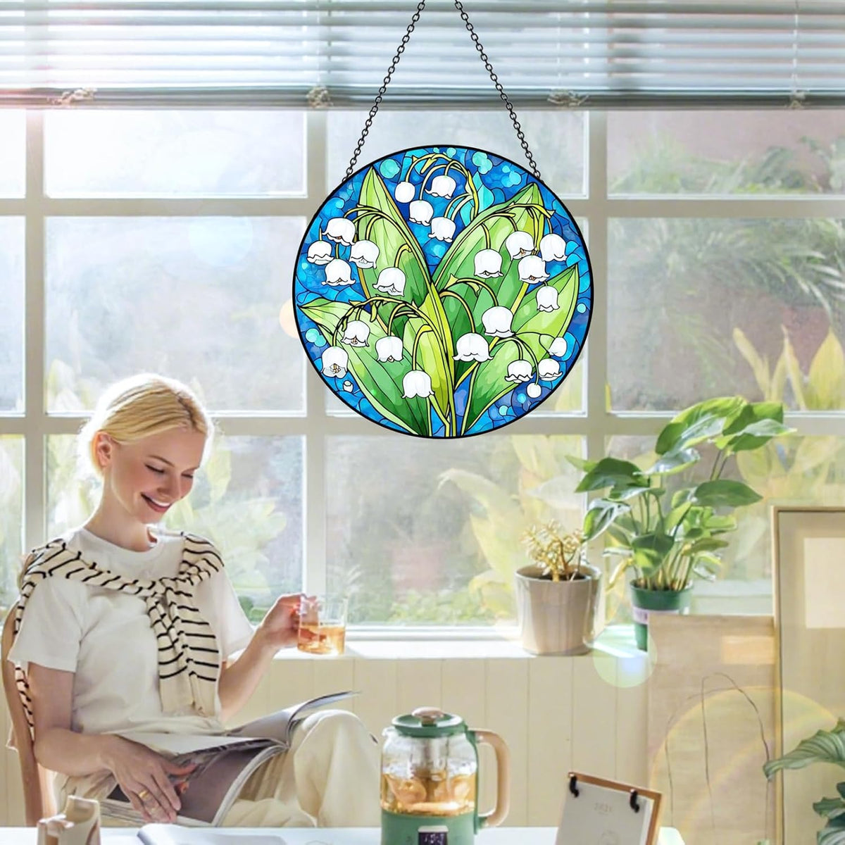 Stained Glass Window Hanging – Double-Sided Glass Sun Catcher with Chain – Memorial Window Art Panel for Home Décor, Spiritual Comfort, and All-Occasion Gifting - HavenBliss Decor