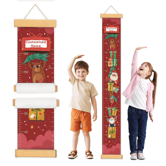 Personalized Name Growth Chart Wall Decor for Kids – Canvas Removable Height Chart Measuring Ruler 59" x 7.9" （Santa Claus Gifts） - HavenBliss Decor