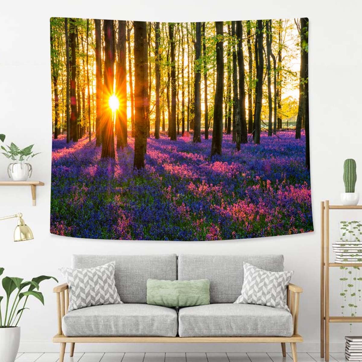 Nature And Landscape Tapestry For Bedroom Sun Evening Sun Bluebell Wood Tapestries Wall Hanging For Living Room Dorm Office 60×40 In - HavenBliss Decor
