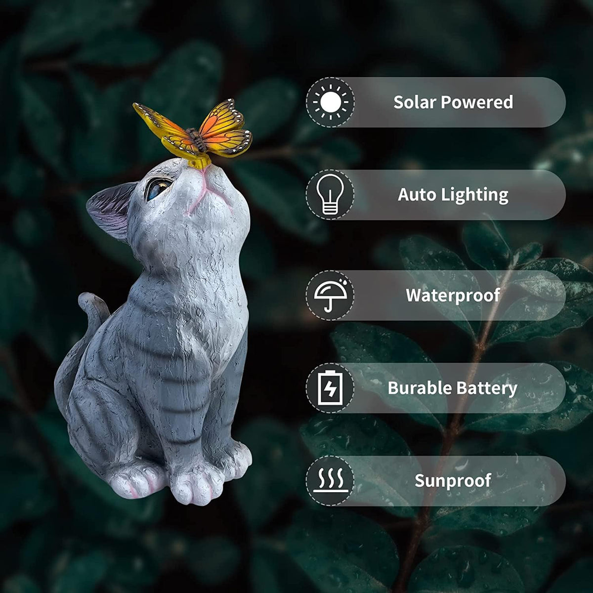 Cat Garden Figurines Outdoor Decor Solar Statue with LED Lights for Patio Lawn Yard Art Decoration Housewarming Garden Gift - HavenBliss Decor