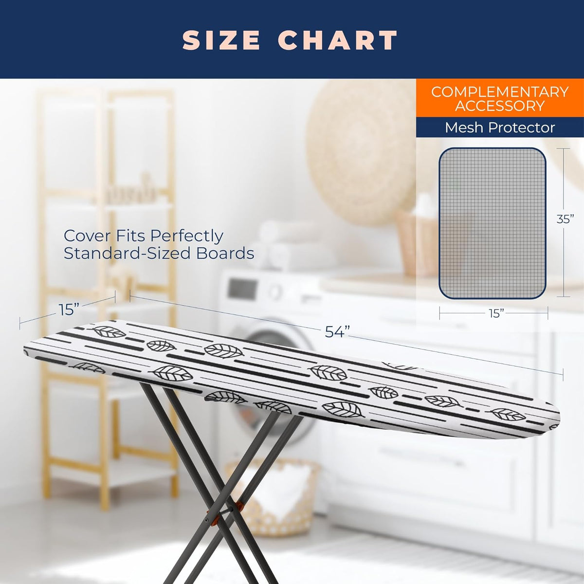 Ironing Board Cover and Pad Extra Thick Heavy Duty Padded 4 Layers Non Stick Scorch and Stain Resistant 15x54 and 3 Fasteners Elastic Edge with Bonus Protective Scorch Mesh Cloth - HavenBliss Decor