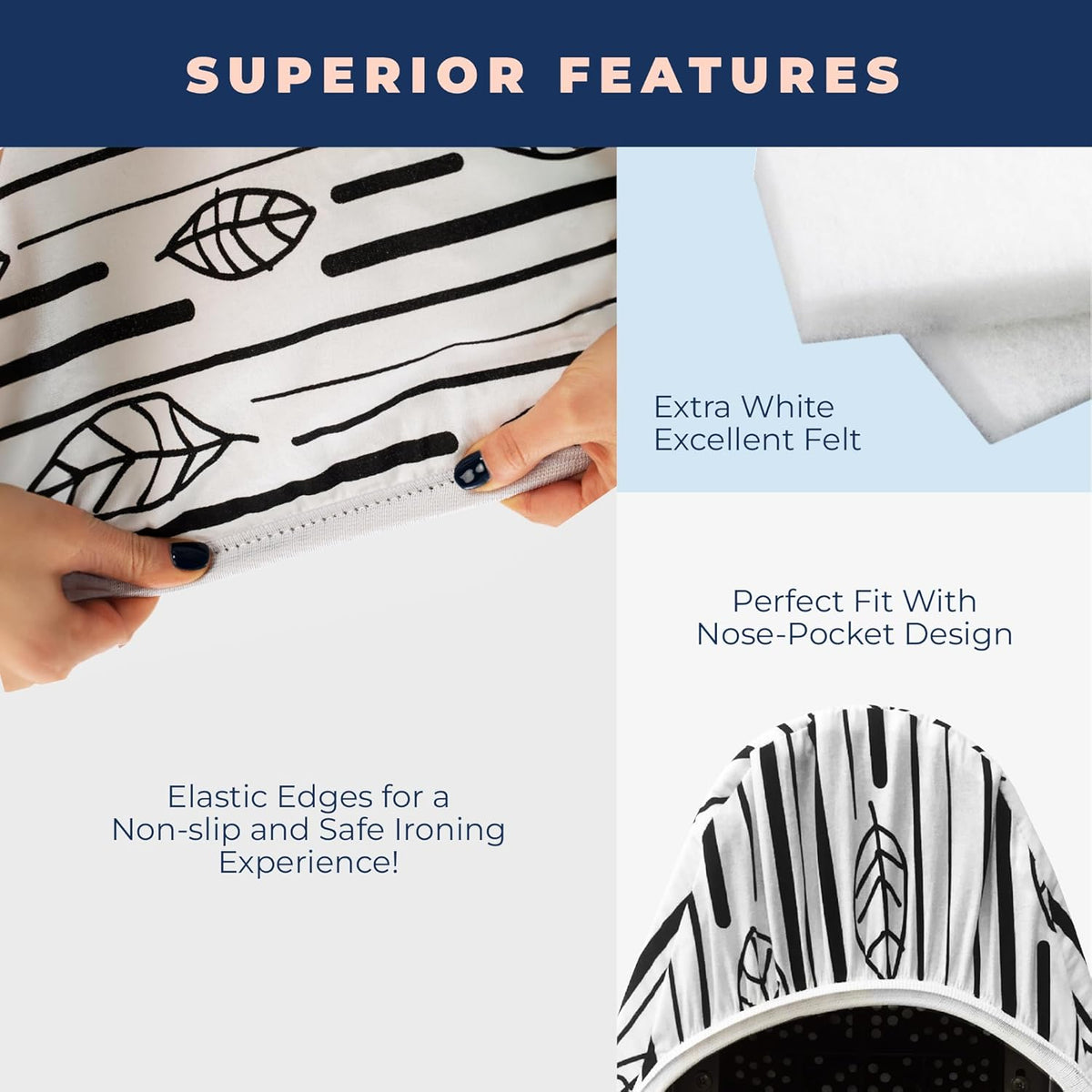 Ironing Board Cover and Pad Extra Thick Heavy Duty Padded 4 Layers Non Stick Scorch and Stain Resistant 15x54 and 3 Fasteners Elastic Edge with Bonus Protective Scorch Mesh Cloth - HavenBliss Decor