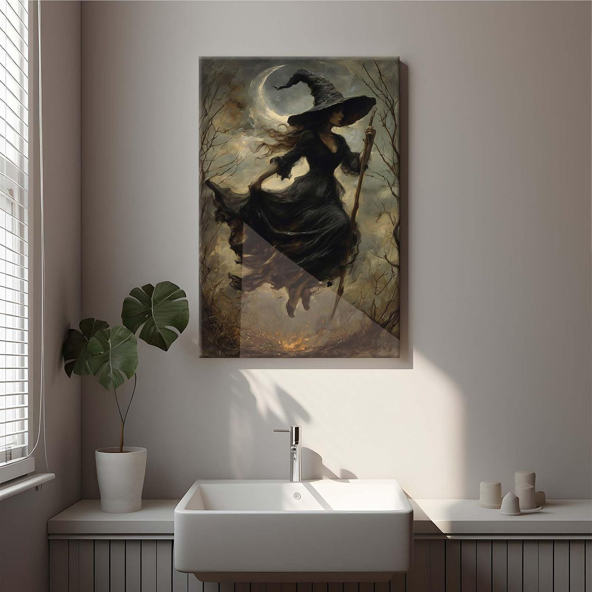 JFHCQJPK Witch in the Forest Halloween Print Wall Art Poster Witch Decor Vintage Print Dark College Wall Art Victorian Gothic Room Decor Canvas Wall Print12x16in Frameless