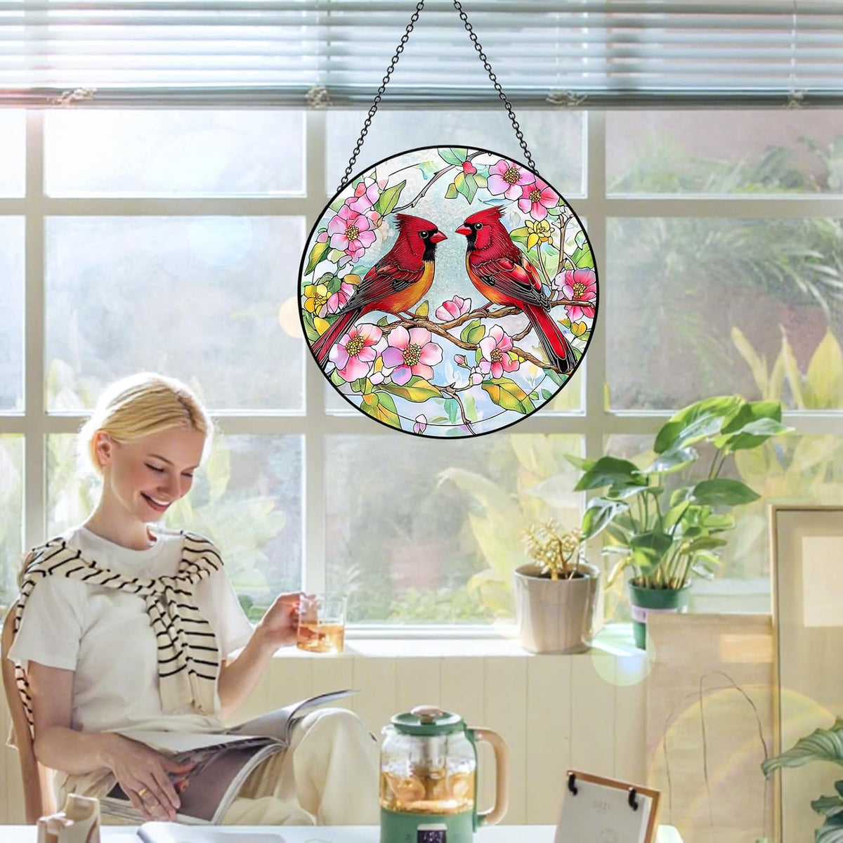 Stained Glass Window Hanging – Double-Sided Glass Sun Catcher with Chain – Memorial Window Art Panel for Home Décor, Spiritual Comfort, and All-Occasion Gifting - HavenBliss Decor