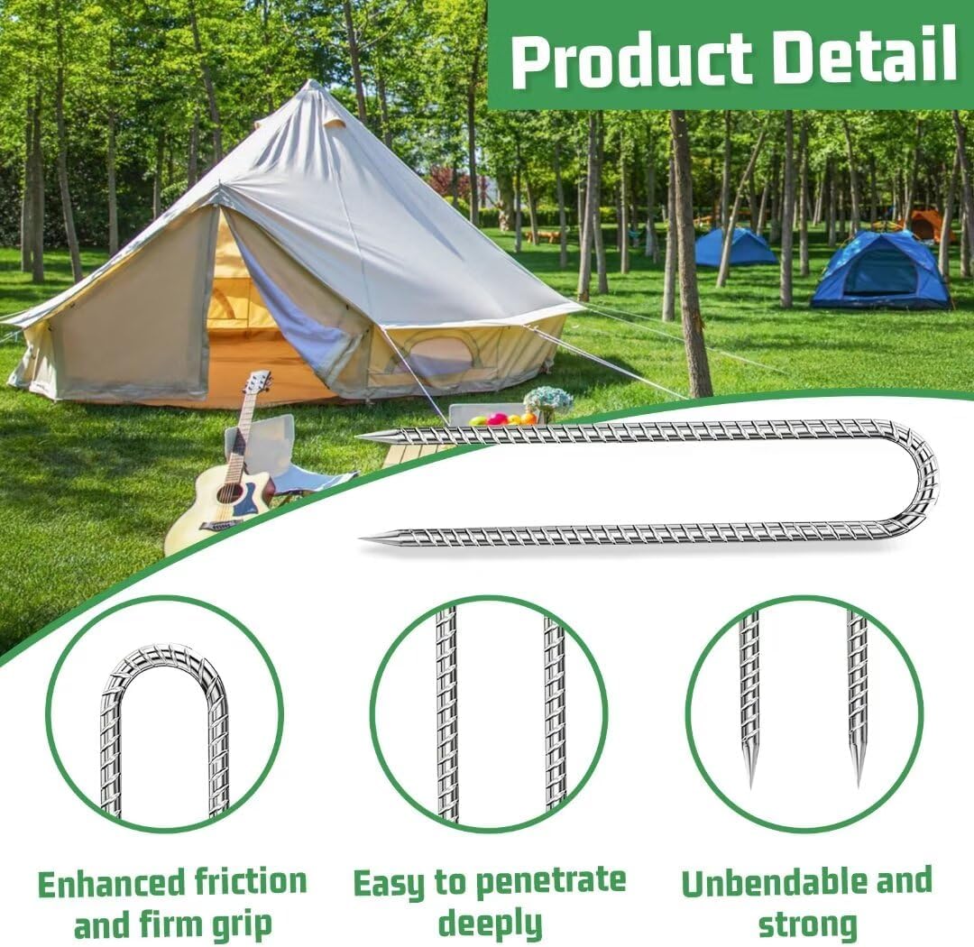 Rebar-Stakes-12-Inch, Ground Stakes Heavy Duty U-Hook Galvanized Anti-Rust Ground Anchors for Camping Tent Trampoline Accessories Dog Fence Chicken Coop Deer Fence 4pcs - HavenBliss Decor