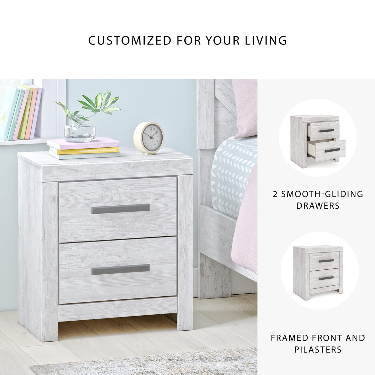 Nightstand 2 Drawer White