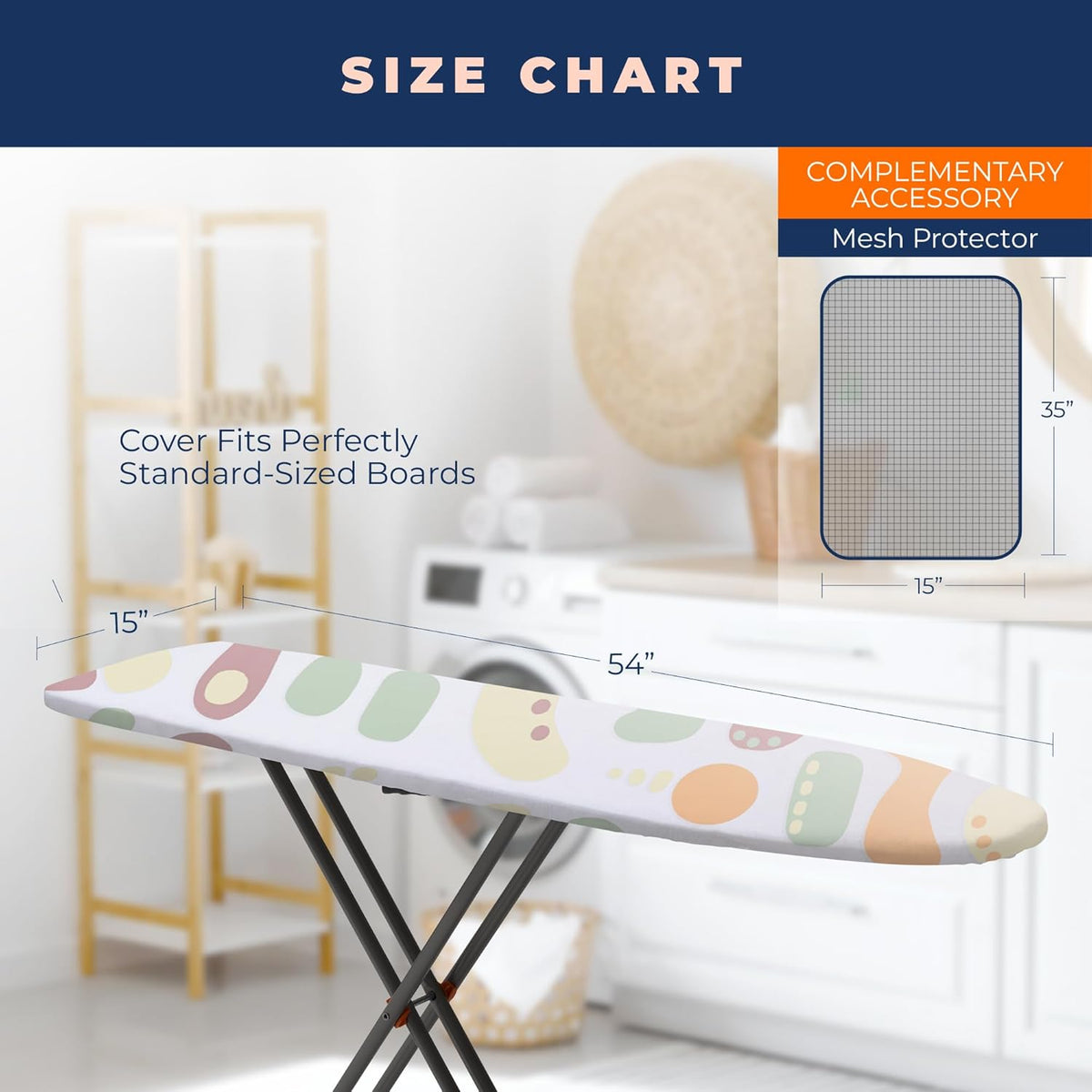 Ironing Board Cover and Pad Extra Thick Heavy Duty Padded 4 Layers Non Stick Scorch and Stain Resistant 15x54 and 3 Fasteners Elastic Edge with Bonus Protective Scorch Mesh Cloth - HavenBliss Decor