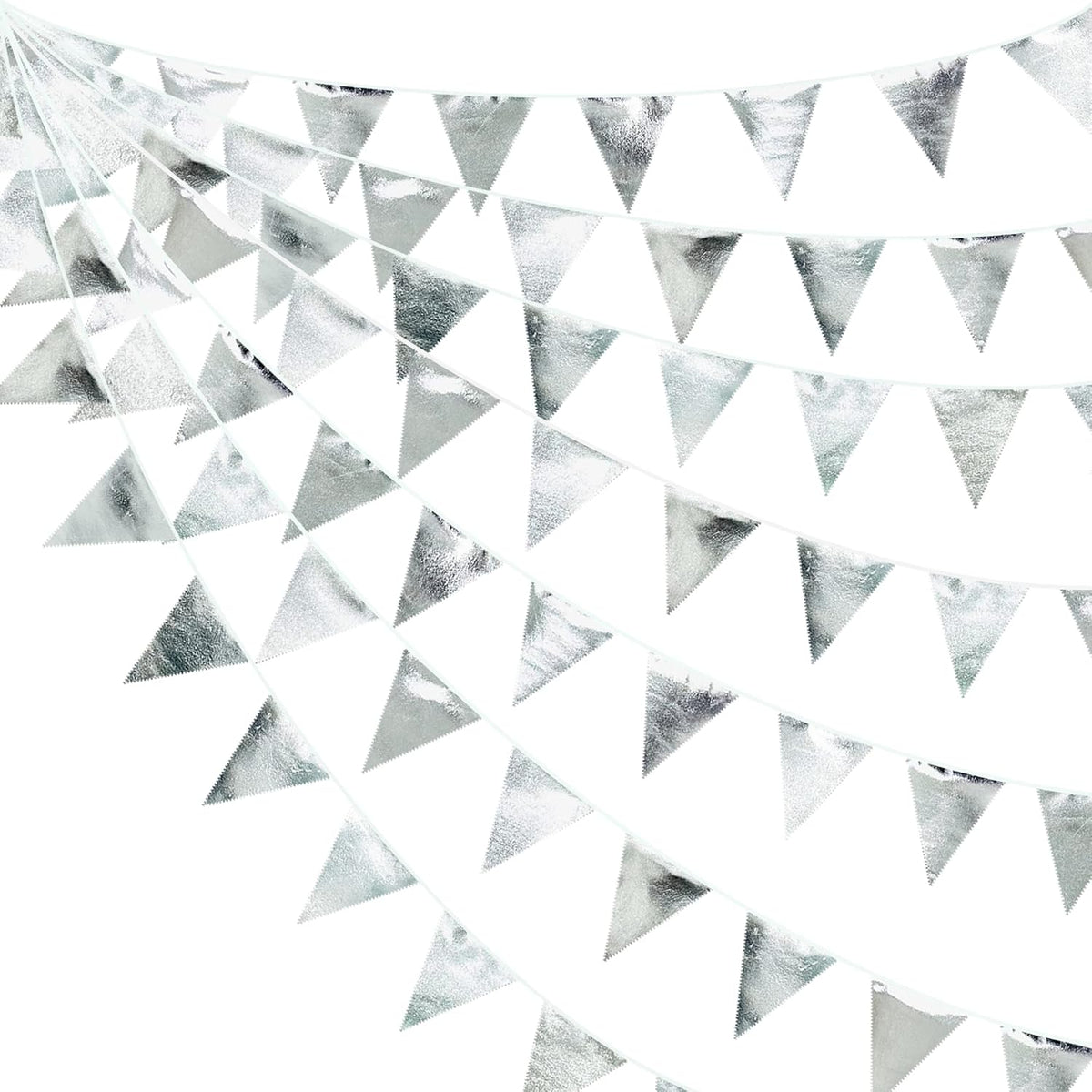 Silver Party Decorations Metallic Fabric Triangle Pennant Banner Silver Flag Bunting Garland for Graduation Birthday Wedding Bridal Shower Anniversary Engagement Bachelorette Party Decoration Supplies - HavenBliss Decor