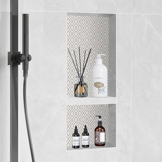 VEVOR Shower Niche Ready for Tile 16" x 32", Double Shelf Organizer, Square Corners Wall-inserted Niche Recessed, Sealed Protection Modern Soap Storage Niche for Shower Bathroom, Black