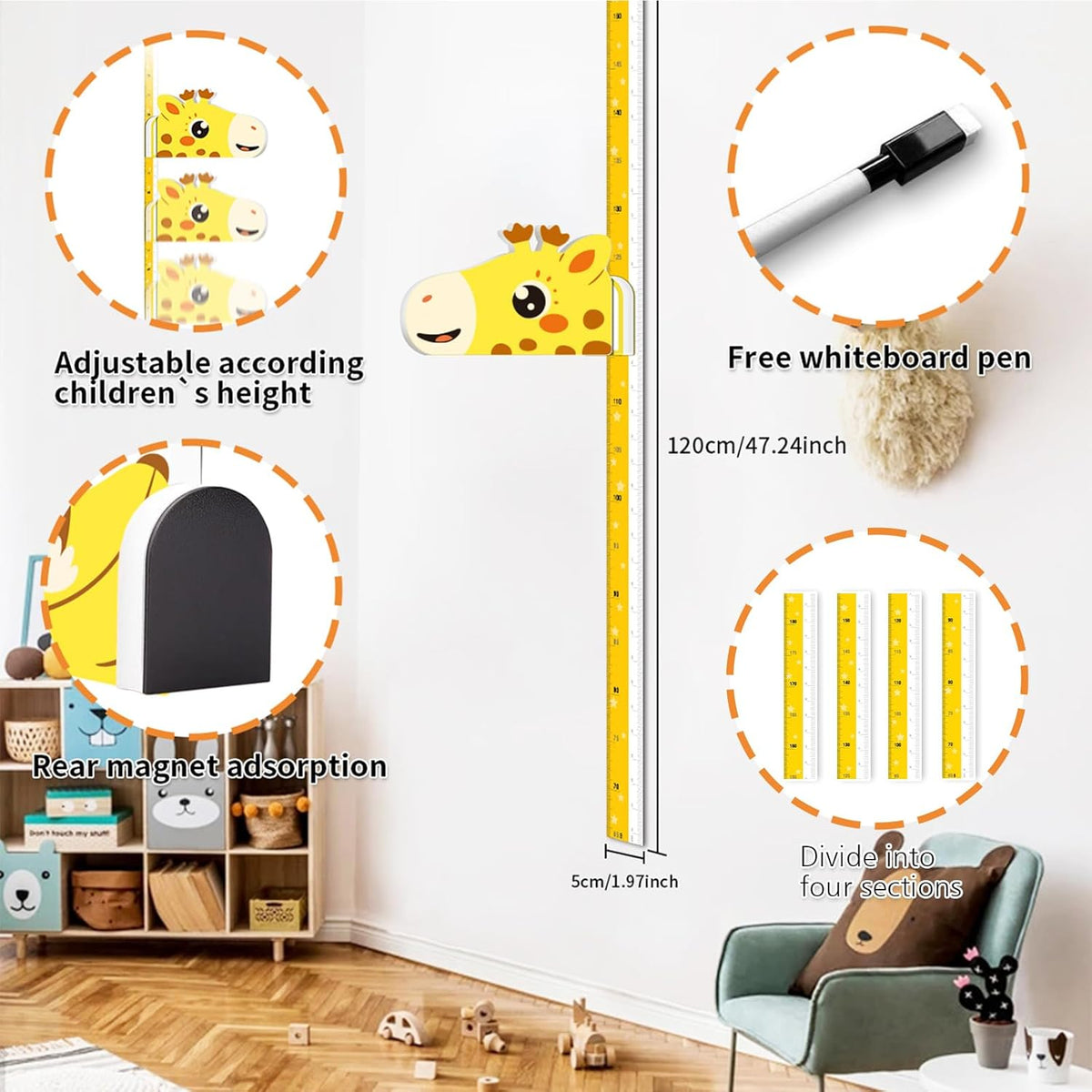 Kids Growth Chart Height Measure Wall Decal Animal Alphabet Stickers Giraffe Design Removable Wall Decorations - HavenBliss Decor