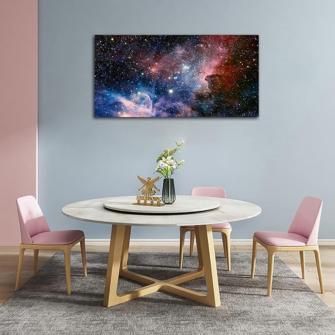 Canvas Wall Art Galaxy Nebula Starry Cosmic Painting Pictures Panoramic Canvas Arotwork Universe Stars Outer Space Wall Art for Home Office Decoration Framed Ready to Hang 24" x 48"