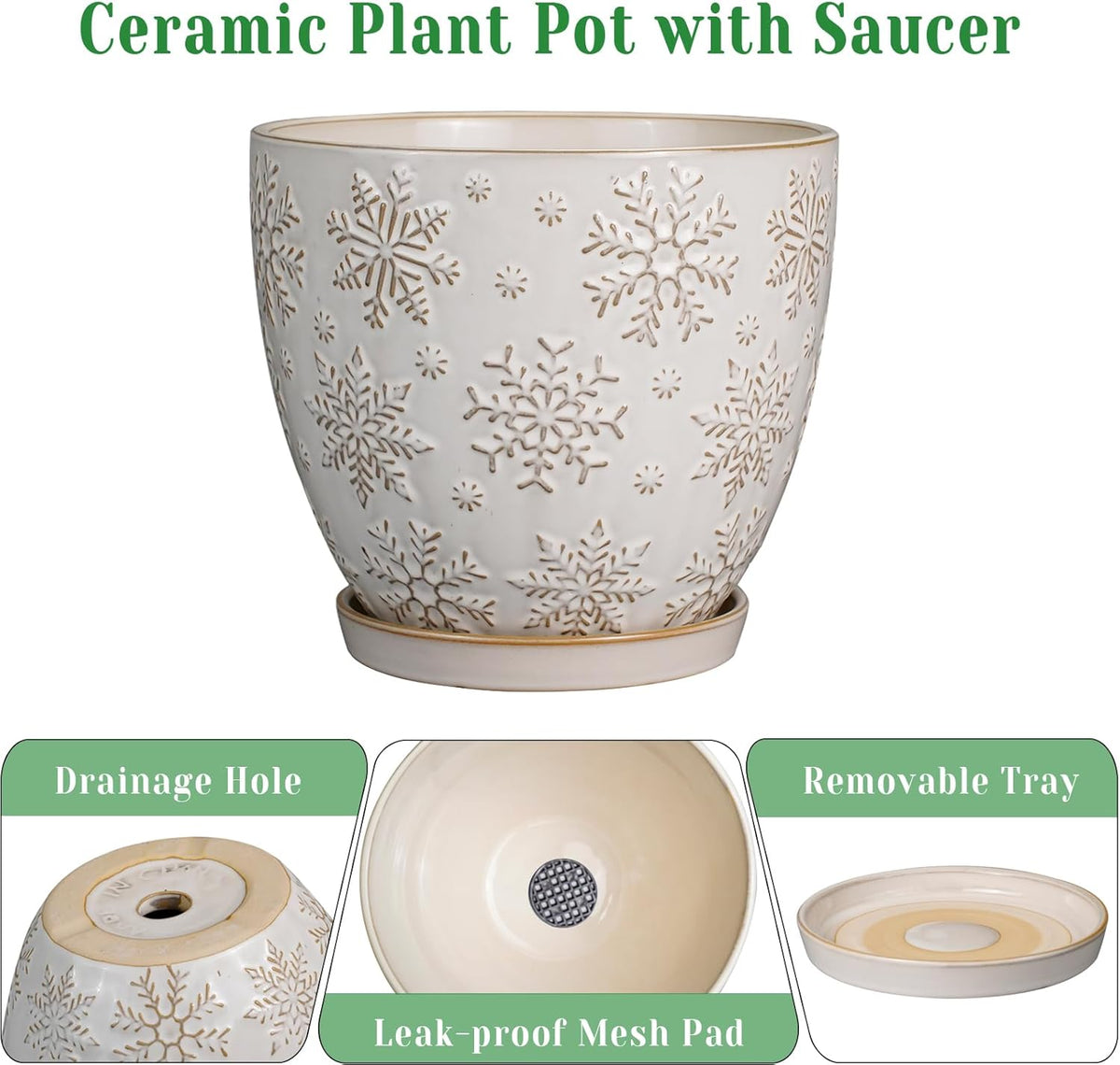 Ceramic Planter 8 Inch Plant Pot with Drainage Hole and Saucer Ceramic Pots for Indoor Plants Outdoor Large Flower Pot for Home Decor White - HavenBliss Decor