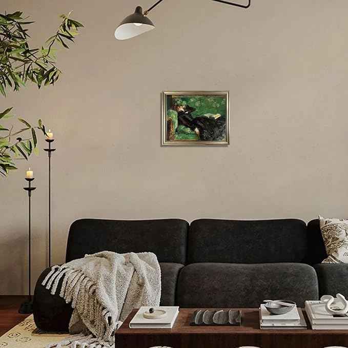 Framed Vintage Woman Reading Book Canvas Wall Art Moody Black and Green Oil Painting Living Room Bedroom Decor Home Artwork