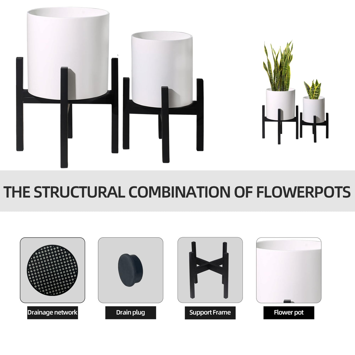 12 inch & 10 inch Plant Pot with Stands Set of 2 with Drainage Plug (2 Count)