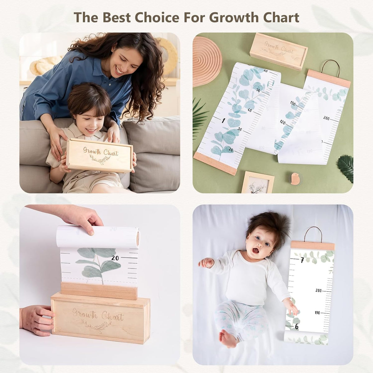 Growth Chart for Wall 7 Ft Height Chart with Keepsake Box & Hook Waterproof Canvas Measure Wall Ruler Removable Neutral Nursery Wall Decor for Baby Kids Toddlers - HavenBliss Decor
