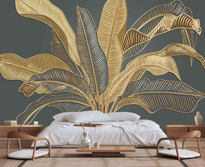 Large Banana Leaf Wallpaper on Gray Background