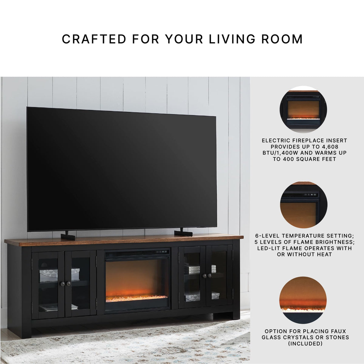 76" TV Stand with Electric Fireplace