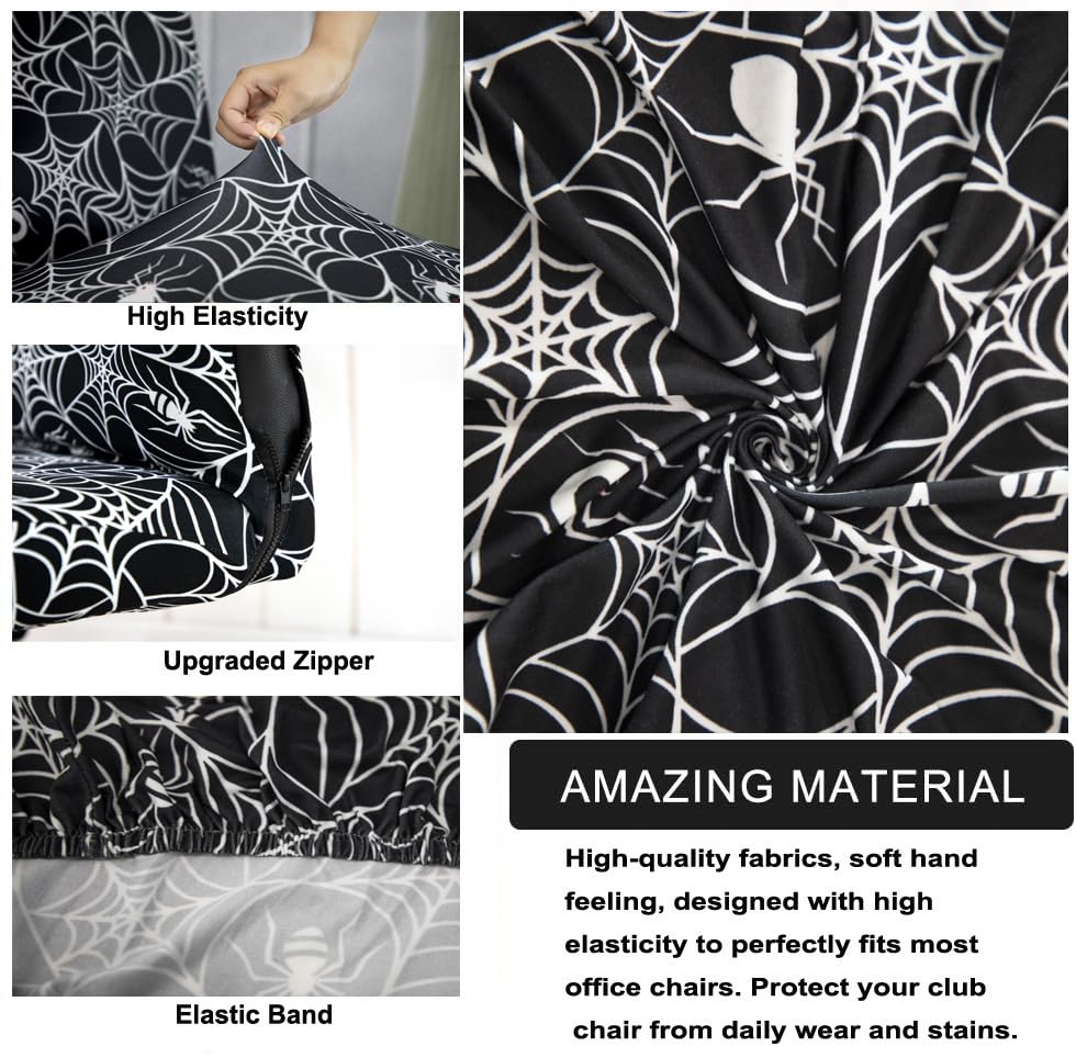 Halloween Office Chair Covers Gothic Spider Web Spooky Spider on Black Horror Theme Print Stretchable Slipcover for Modern Simplism Style High Back Boss Chair
