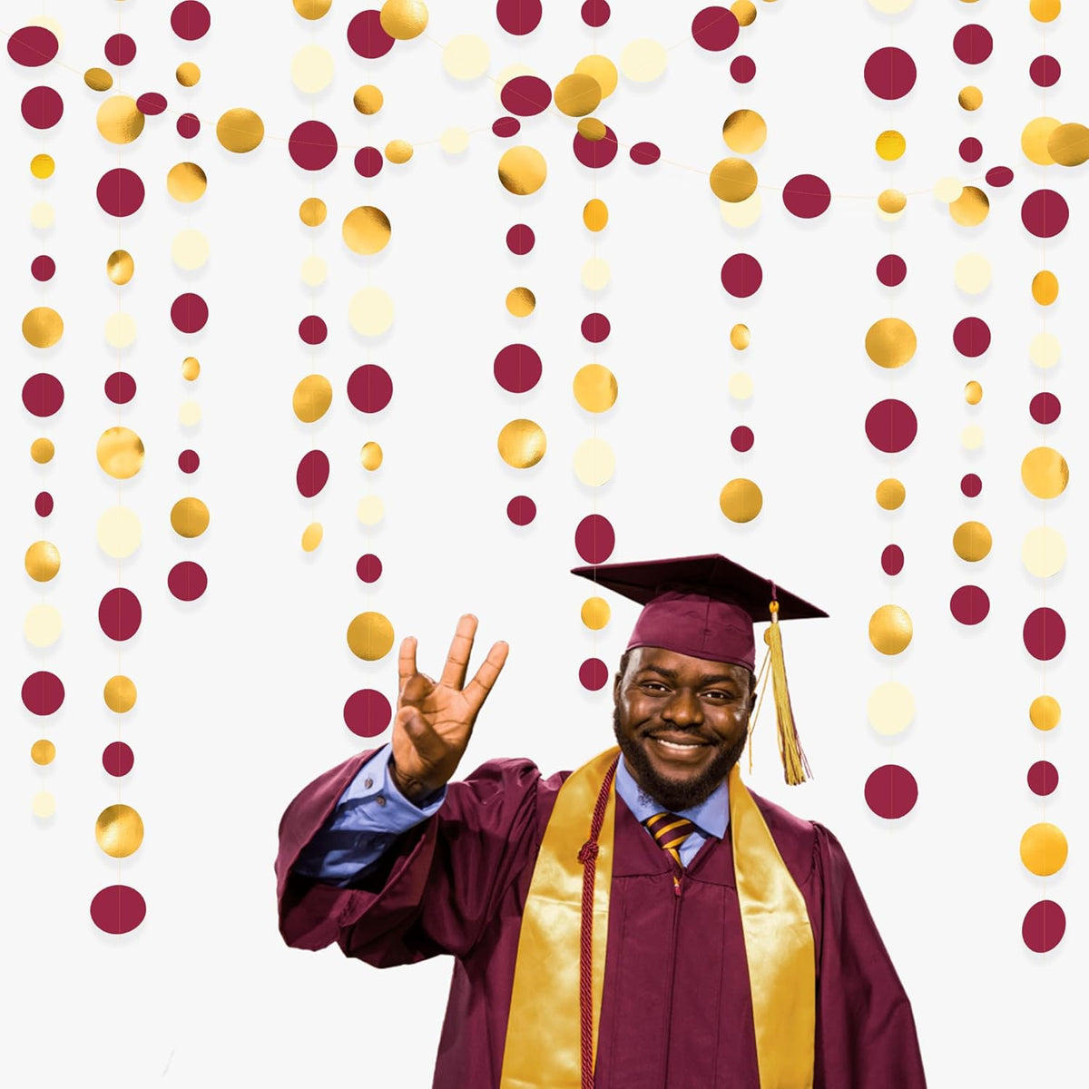 46 Ft Maroon Gold Party Decorations Burgundy Gold Beige Polka Dot Garland Hanging Paper Circle Dots Streamer for Maroon Garnet Graduation Birthday Anniversary Wedding Bridal Shower Party Supplies - HavenBliss Decor