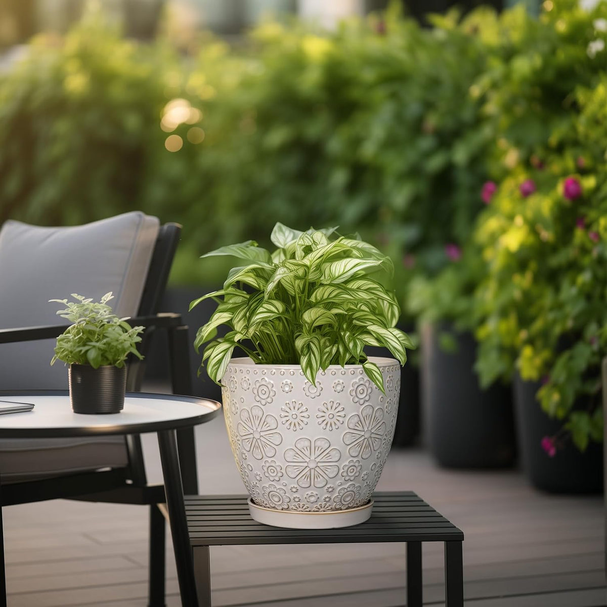 Ceramic Planter 8 Inch Plant Pot with Drainage Hole and Saucer Ceramic Pots for Indoor Plants Outdoor Large Flower Pot for Home Decor White - HavenBliss Decor