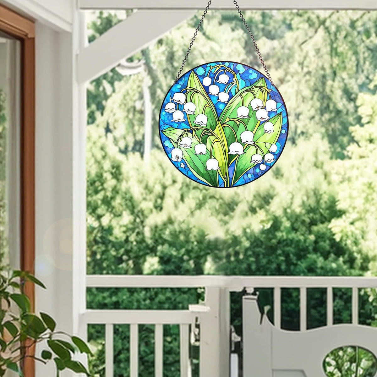 Stained Glass Window Hanging – Double-Sided Glass Sun Catcher with Chain – Memorial Window Art Panel for Home Décor, Spiritual Comfort, and All-Occasion Gifting - HavenBliss Decor