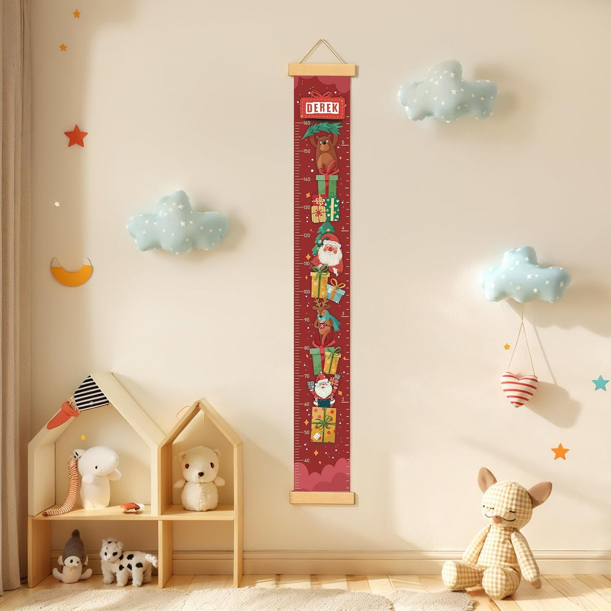 Personalized Name Growth Chart Wall Decor for Kids – Canvas Removable Height Chart Measuring Ruler 59" x 7.9" （Santa Claus Gifts） - HavenBliss Decor