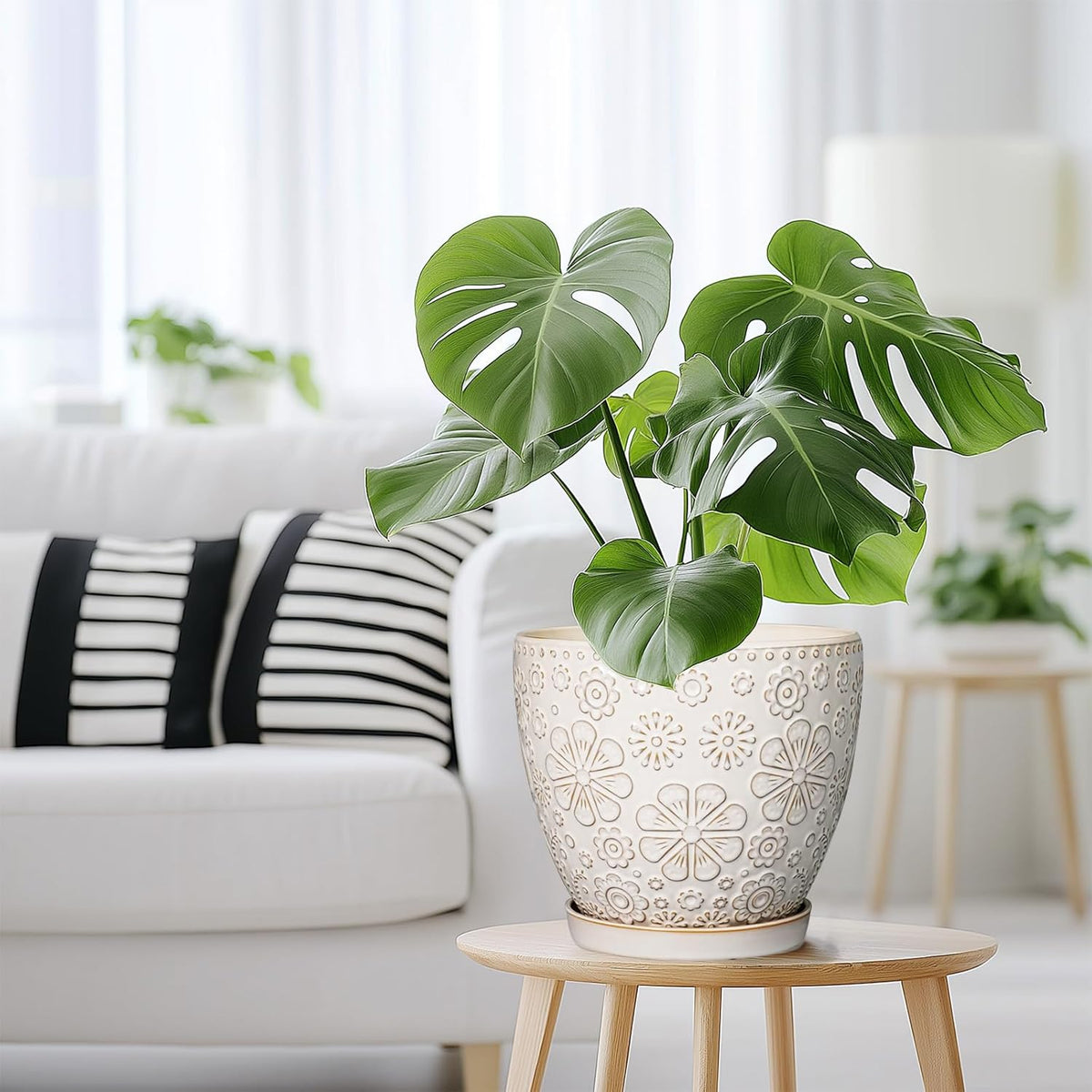 Ceramic Planter 8 Inch Plant Pot with Drainage Hole and Saucer Ceramic Pots for Indoor Plants Outdoor Large Flower Pot for Home Decor White - HavenBliss Decor