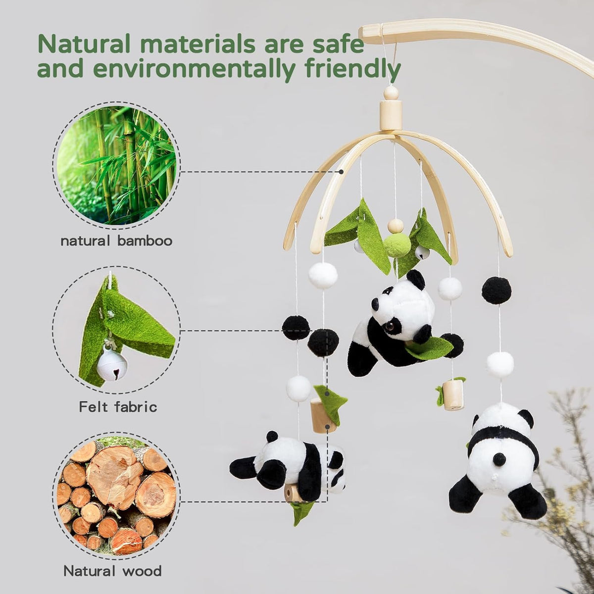 Baby Crib Mobile - Panda Mobile for Crib, Nursery Mobile Decor, Baby Bassinet Mobile Toy - Shower Set for Infant Bedroom Hanging Decoration, Gender Neutral Baby Gift