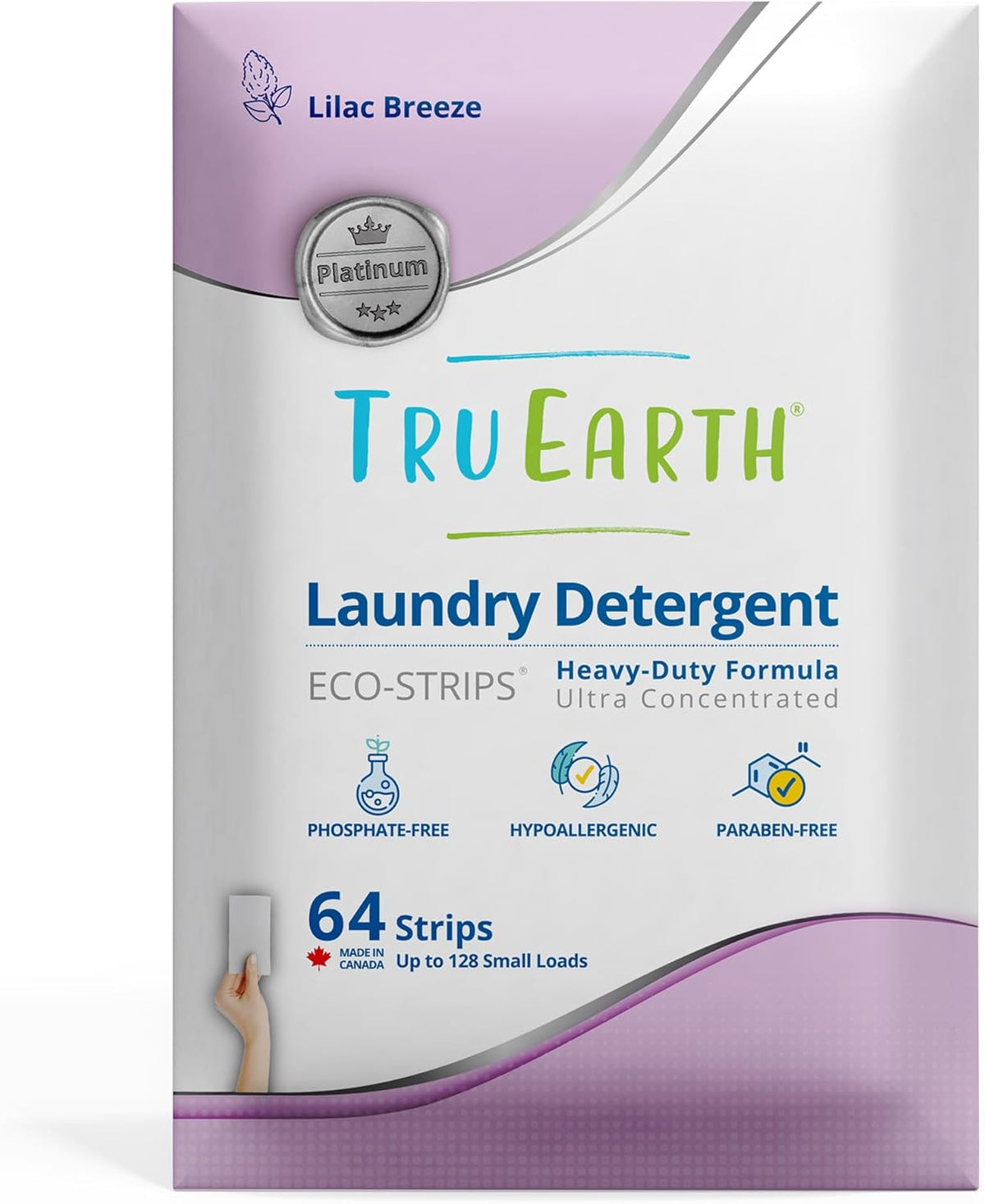 Tru Earth Platinum - Heavy Duty Laundry Detergent Sheets - Up to 128 Loads (64 Count), Lilac Breeze Scent - Ultra-Concentrated Strips Formula - Eco-Friendly Travel Laundry Sheets - HavenBliss Decor