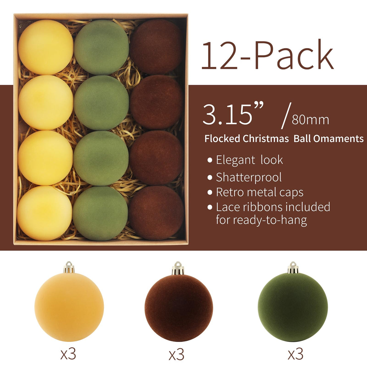 Christmas Ornaments Set of 12 (12 Count)