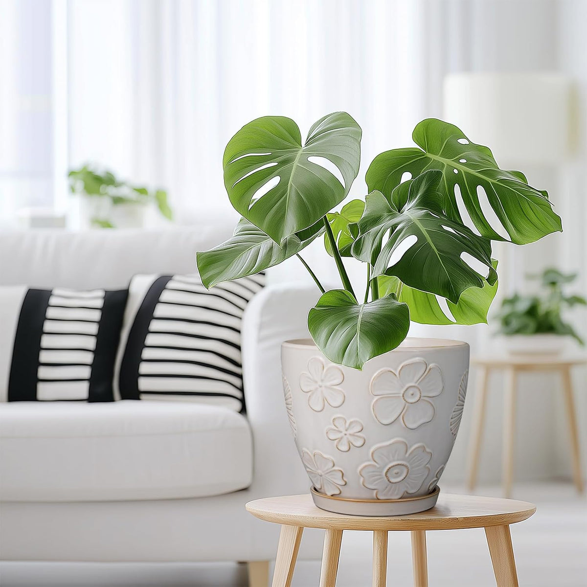 Ceramic Planter 8 Inch Plant Pot with Drainage Hole and Saucer Ceramic Pots for Indoor Plants Outdoor Large Flower Pot for Home Decor White - HavenBliss Decor