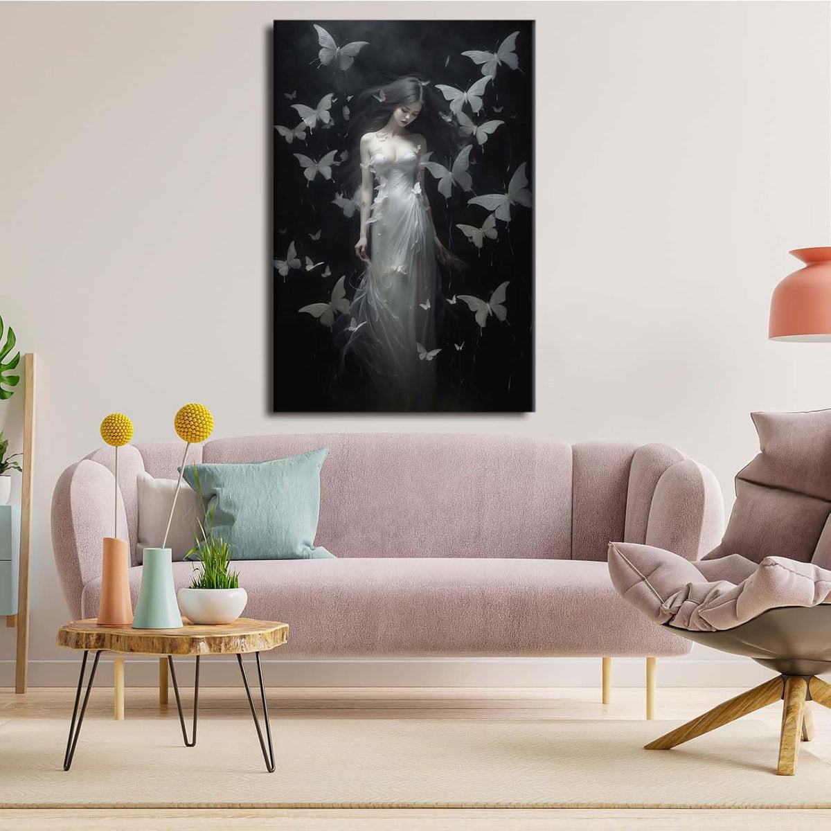 JFHCQJPK Vintage Gothic Feminine Canvas Wall Art Print Butterfly Poster Moody Female Wall Art Retro Artwork Dark College Decor for Home Bedroom24x36in Frameless