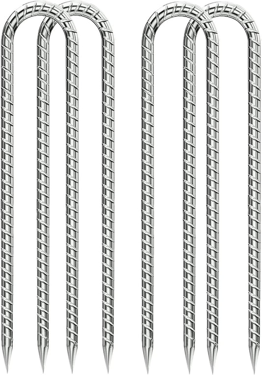 Rebar-Stakes-12-Inch, Ground Stakes Heavy Duty U-Hook Galvanized Anti-Rust Ground Anchors for Camping Tent Trampoline Accessories Dog Fence Chicken Coop Deer Fence 4pcs - HavenBliss Decor