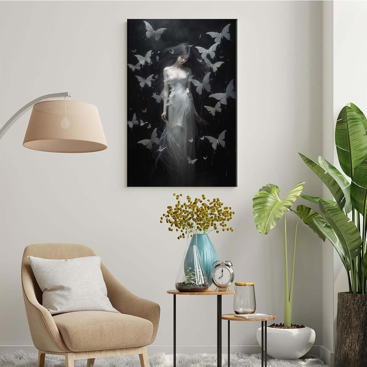 JFHCQJPK Vintage Gothic Feminine Canvas Wall Art Print Butterfly Poster Moody Female Wall Art Retro Artwork Dark College Decor for Home Bedroom12x16in Frameless