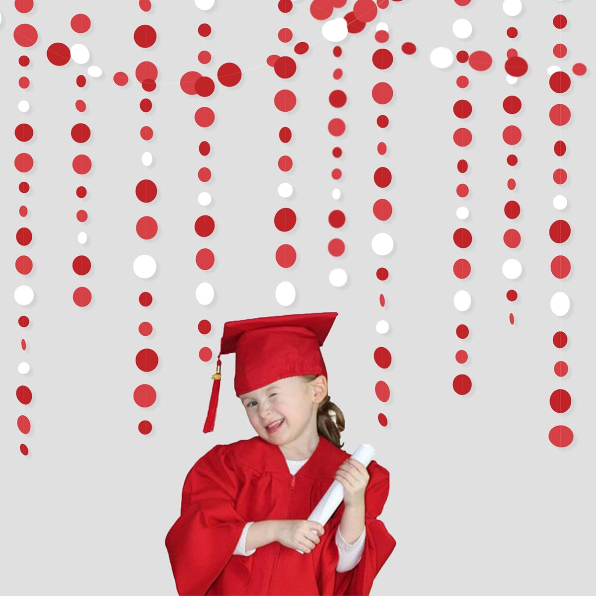 46 Ft Red Party Decorations Polka Dots Garlands Red and White Hanging Paper Circle Dots Streamer for Valentines Anniversary Birthday Graduation Wedding Christmas Holiday Bridal Shower Party Supplies - HavenBliss Decor