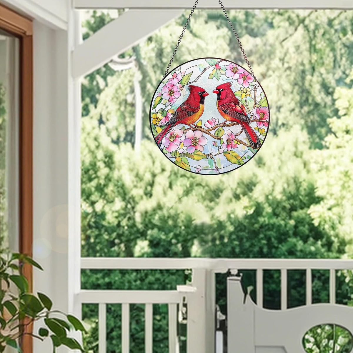 Stained Glass Window Hanging – Double-Sided Glass Sun Catcher with Chain – Memorial Window Art Panel for Home Décor, Spiritual Comfort, and All-Occasion Gifting - HavenBliss Decor