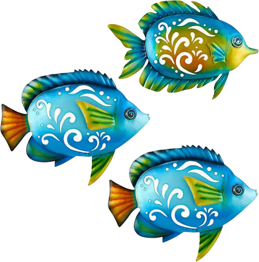Metal Fish Wall Decor Coastal Ocean Sea Hanging Decorations Metal Fish Art Outdoor Wall Sculptures Garden Patio Fence Pool Decor - HavenBliss Decor