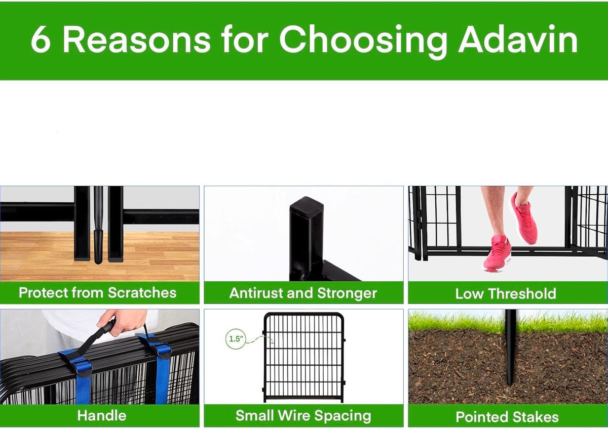 ADAVIN Tall Garden Fence Wide Door Low Threshold, 54 inch High 4 Panels Total 8.8 Ft(L), Black Heavy Duty Metal Outdoor Dog Fence for Yard or Camping, Garden Fencing Animal Barrier