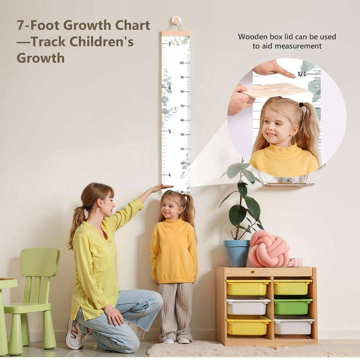 Growth Chart for Wall 7 Ft Height Chart with Keepsake Box & Hook Waterproof Canvas Measure Wall Ruler Removable Neutral Nursery Wall Decor for Baby Kids Toddlers - HavenBliss Decor