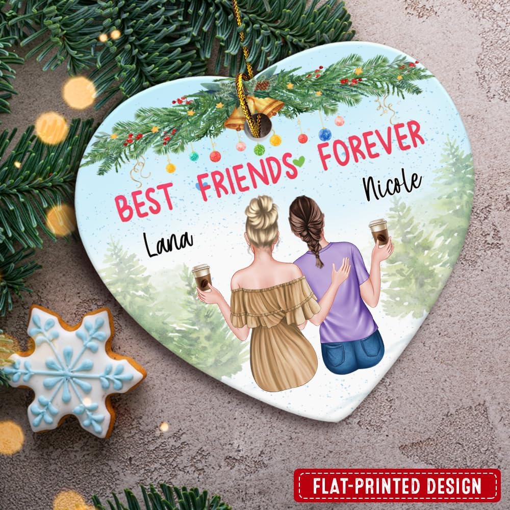 Personalized Best Friend Ornament Friendship Christmas Heart Ceramic Ornaments Keepsake Gifts for Bestie BFF Soul Sister Hanging Xmas Tree Decor