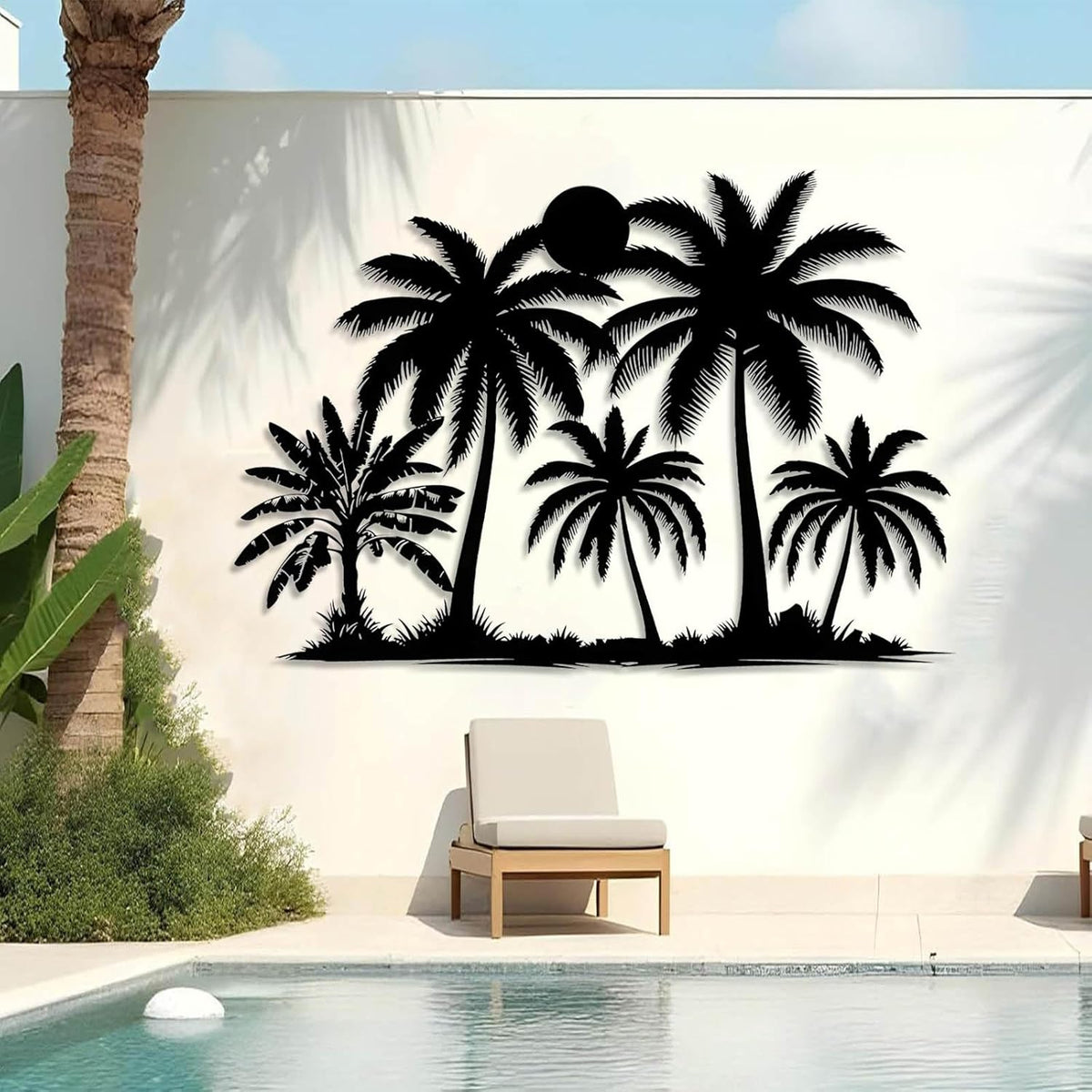 Tuglona Metal Palm Tree with Sunset Wall Decor, Tropical Palm Tree Metal Wall Art, Tropical Wall Decor, Sun Wall Art, Beach Wall Decoration, Coastal Trees Wall Hanging (White, 53"x37"/135x93cm) - HavenBliss Decor